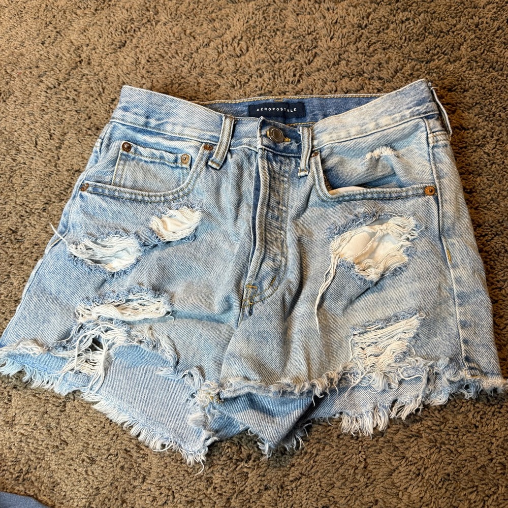 Aeropostale Denim Shorts Women 4 Light Wash 90s High Rise Cut-Off Distressed SH2